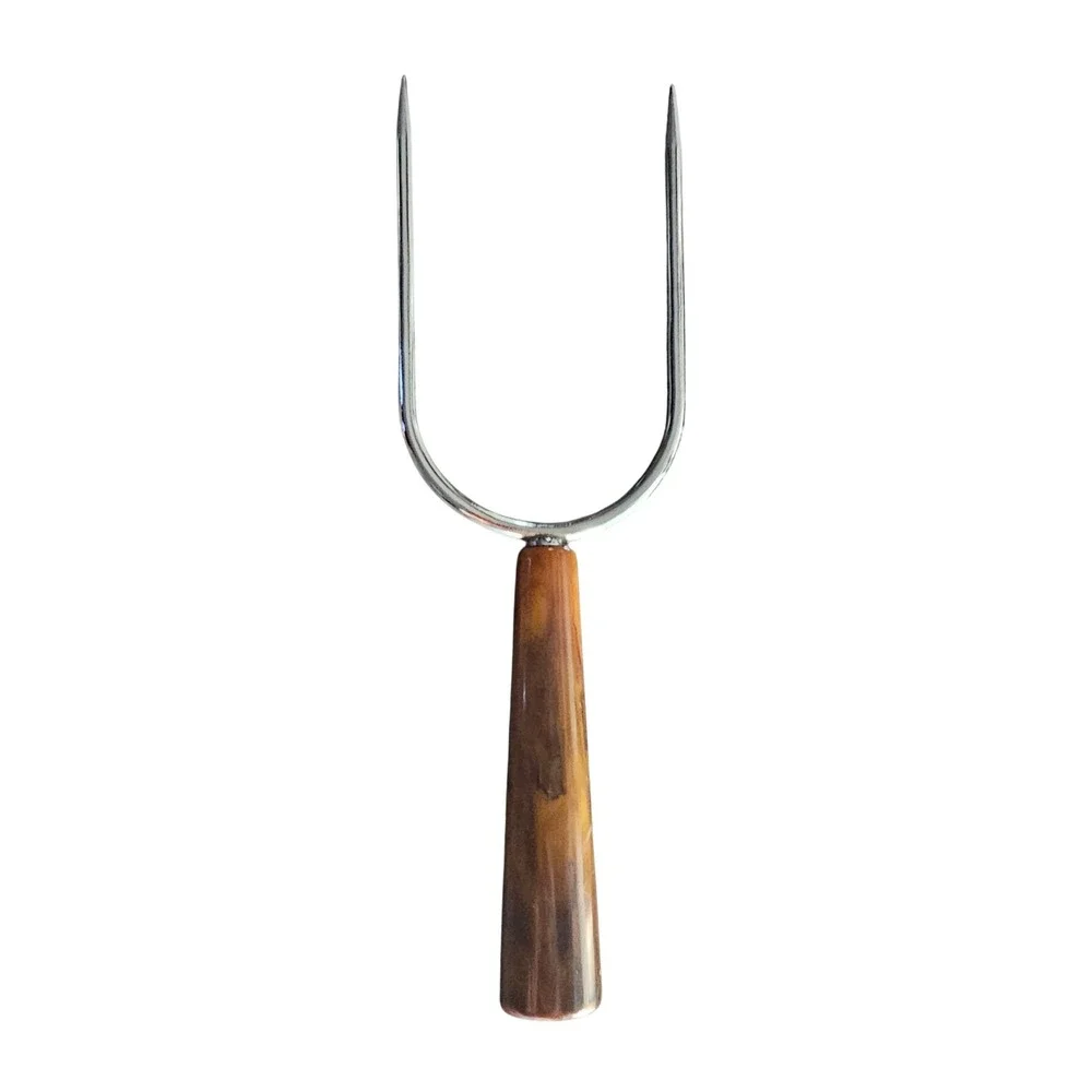 Bakelite Stainless Steel Carving-Lifting Fork Butterscotch Marble Handle Vtg.